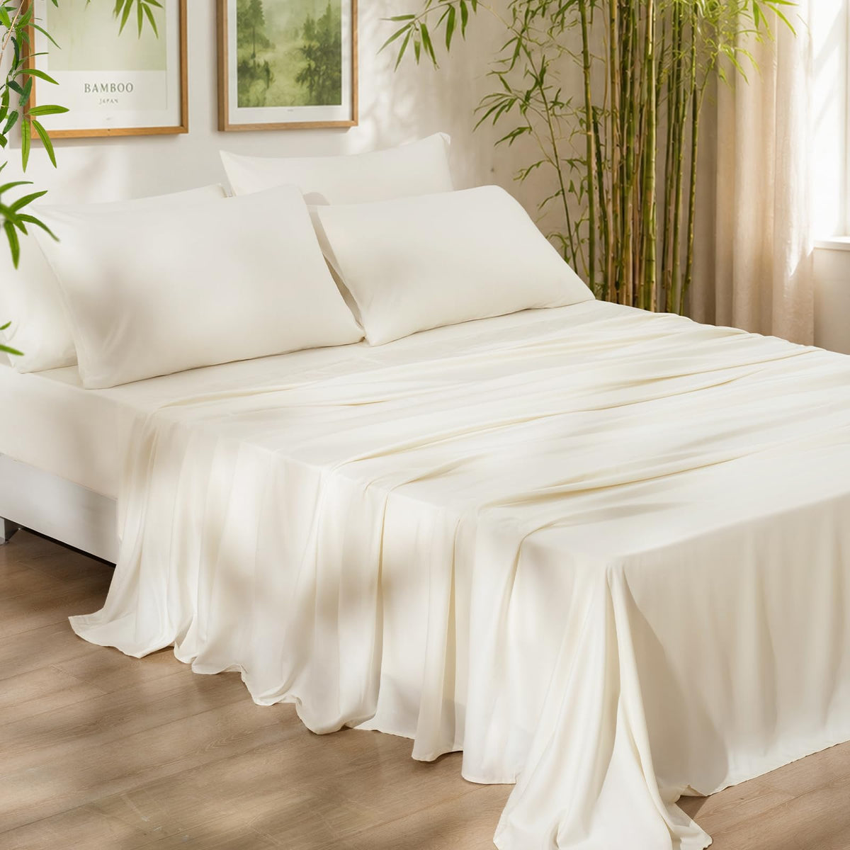 PHF queen set front view showing cream white sheets and neat packaging for easy selection