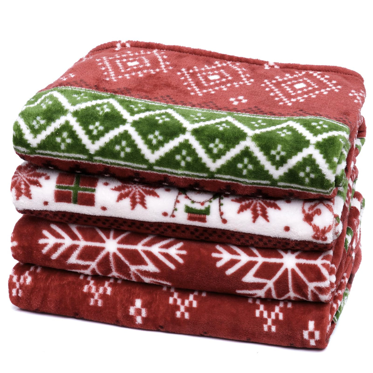 PHF blanket front view showing retro Christmas pattern and cozy appeal