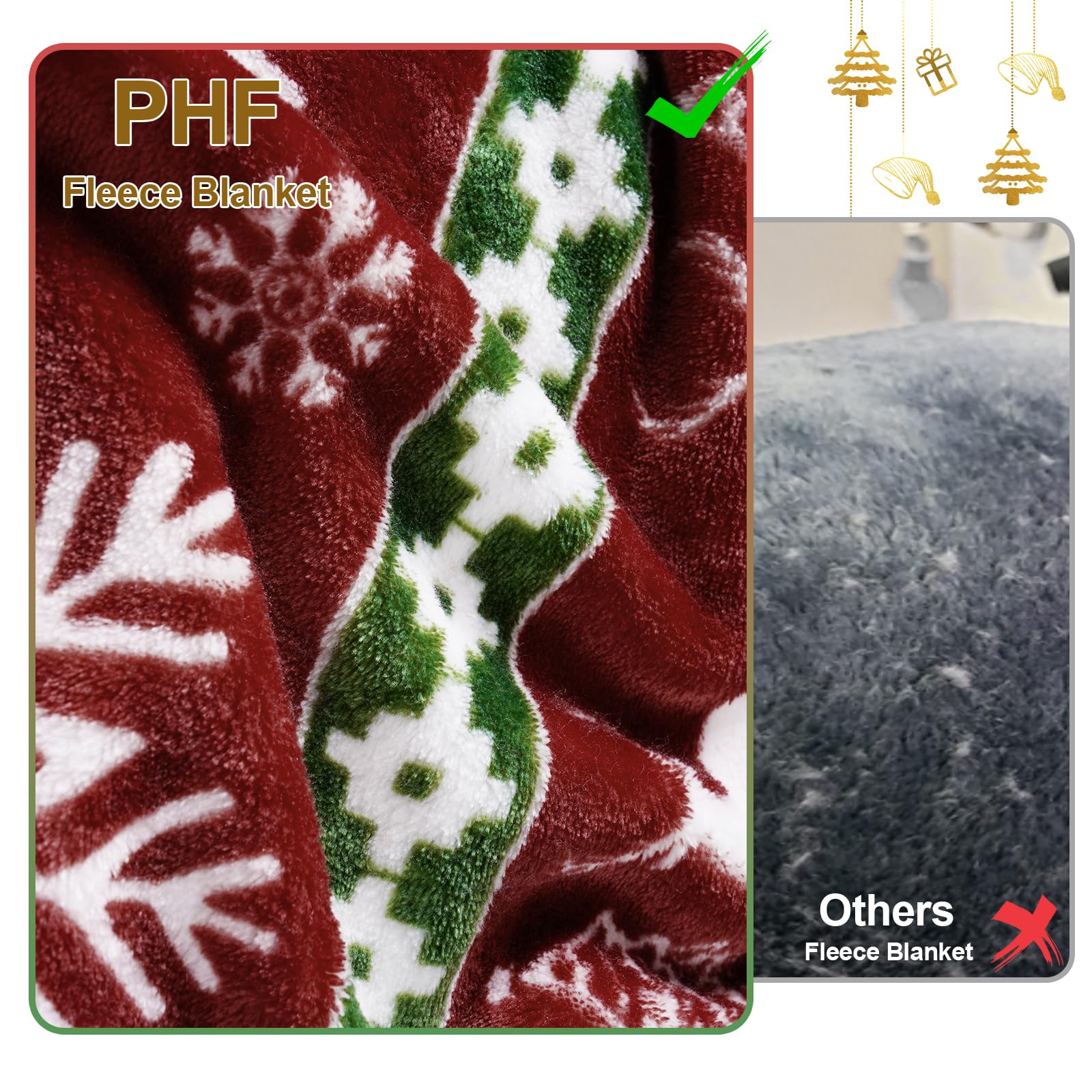 PHF blanket draped over queen bed offering full 90 by 90 inch coverage