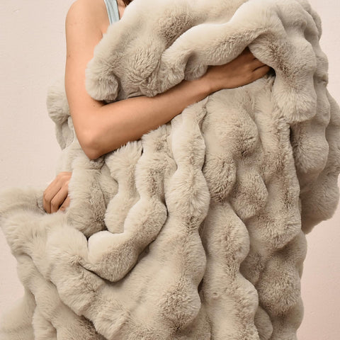 PHF throw front view in Oak showing plush pile and elegant appeal