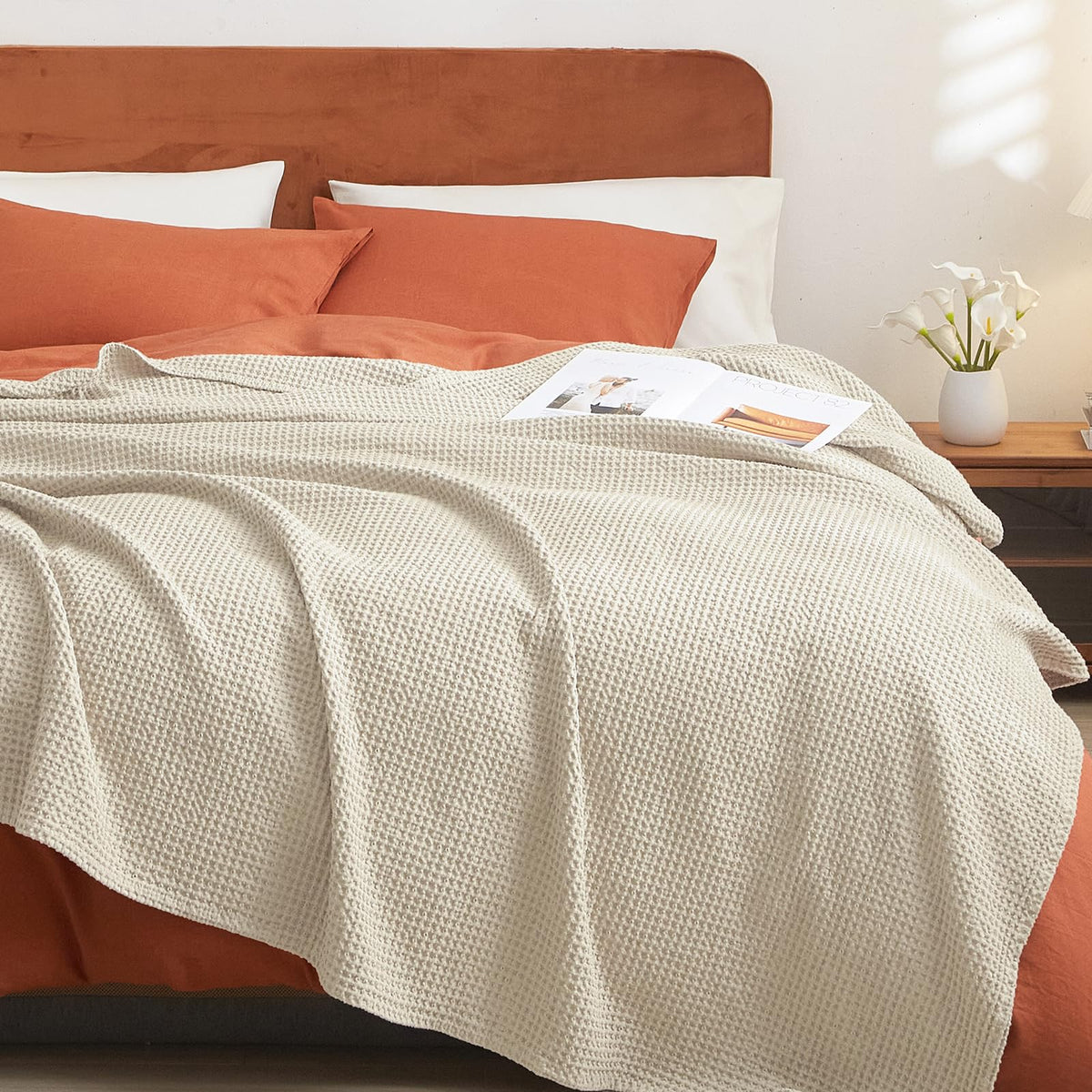 PHF waffle blanket front view showing lightweight breathable comfort