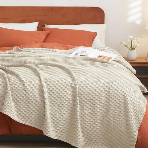 PHF waffle blanket front view showing lightweight breathable comfort
