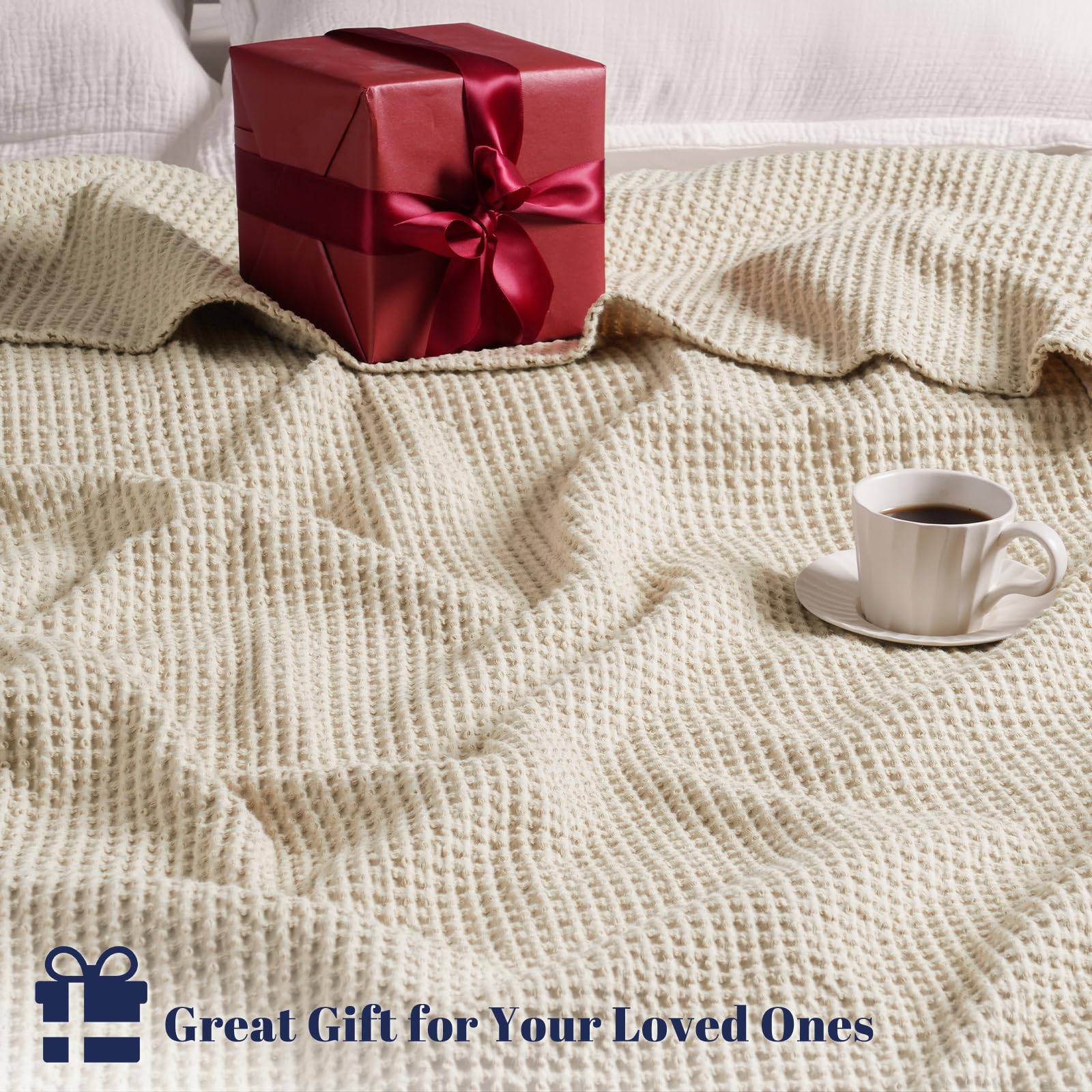 PHF waffle blanket draped on twin bed offering cozy layered look
