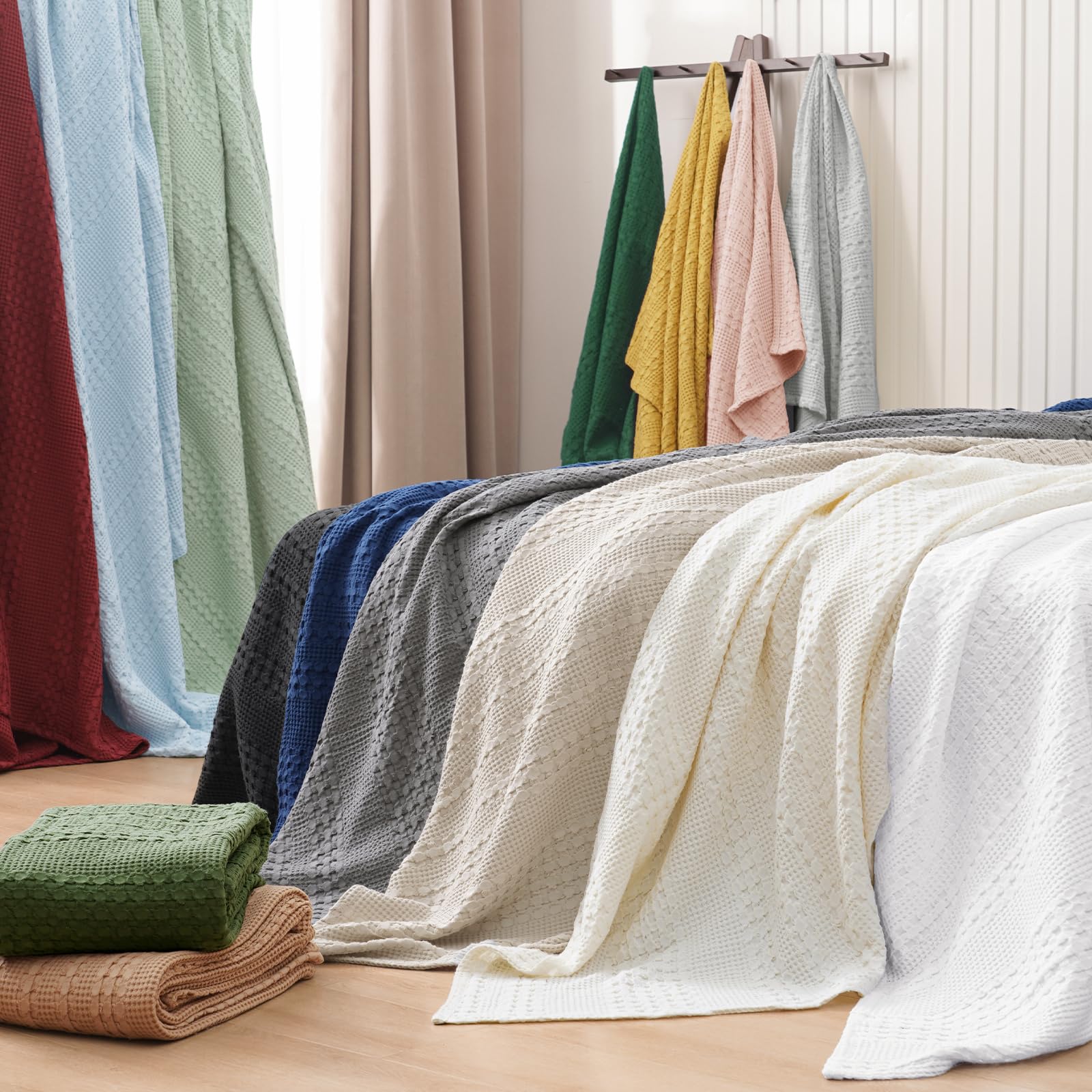 PHF close-up waffle texture showing soft cotton weave benefit: breathable comfort