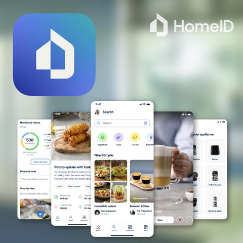 Philips 7000 HomeID app on smartphone with recipe screen highlighting guided instructions