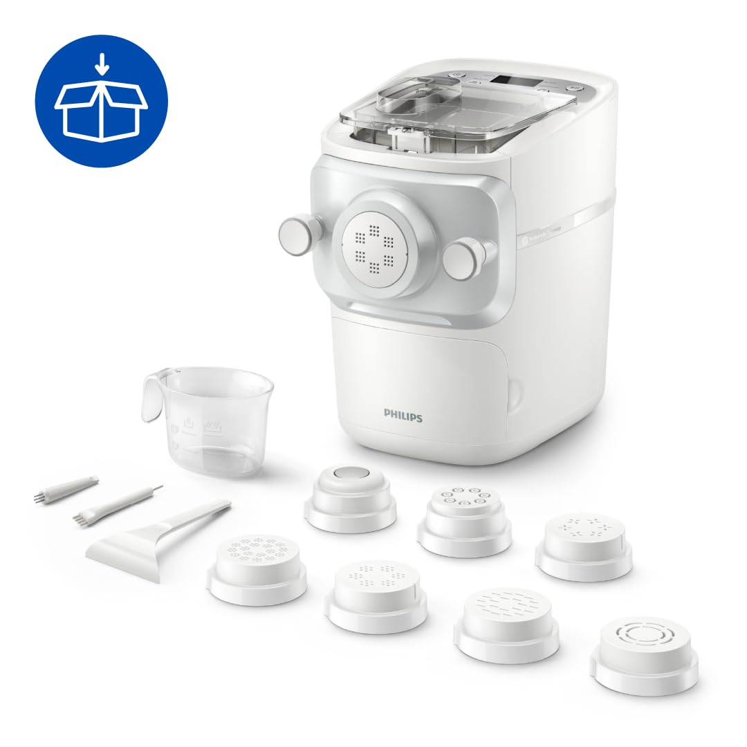 Philips 7000 eight shaping discs spread out to show variety of pasta shapes and creative options