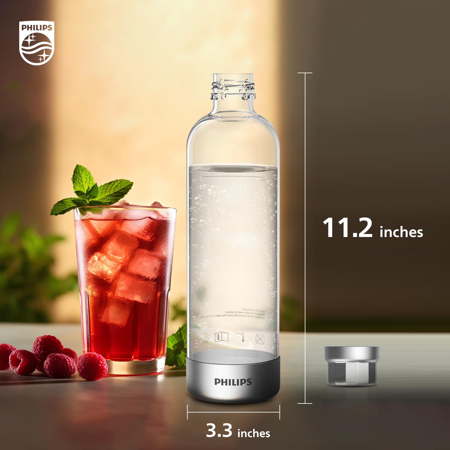 PHILIPS bottle attached to soda maker while carbonating showing easy use benefit