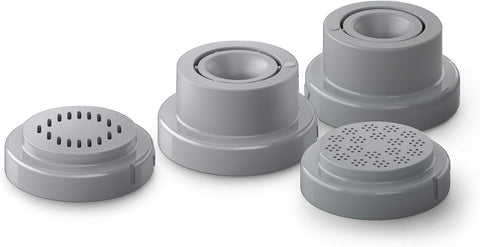 Philips compact pasta maker front view showing included discs and easy shape switching benefit