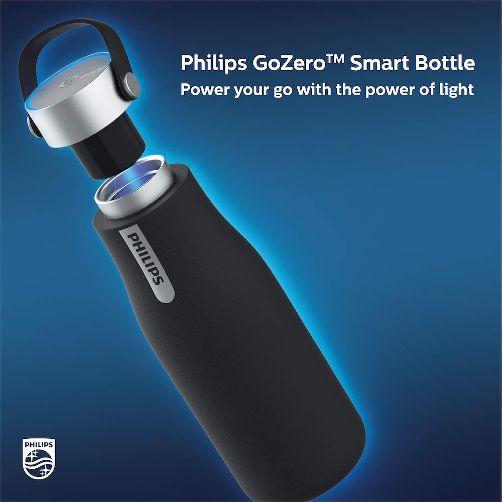 PHILIPS GoZero cap close-up revealing UV-C LED and indicator for simple sanitizing