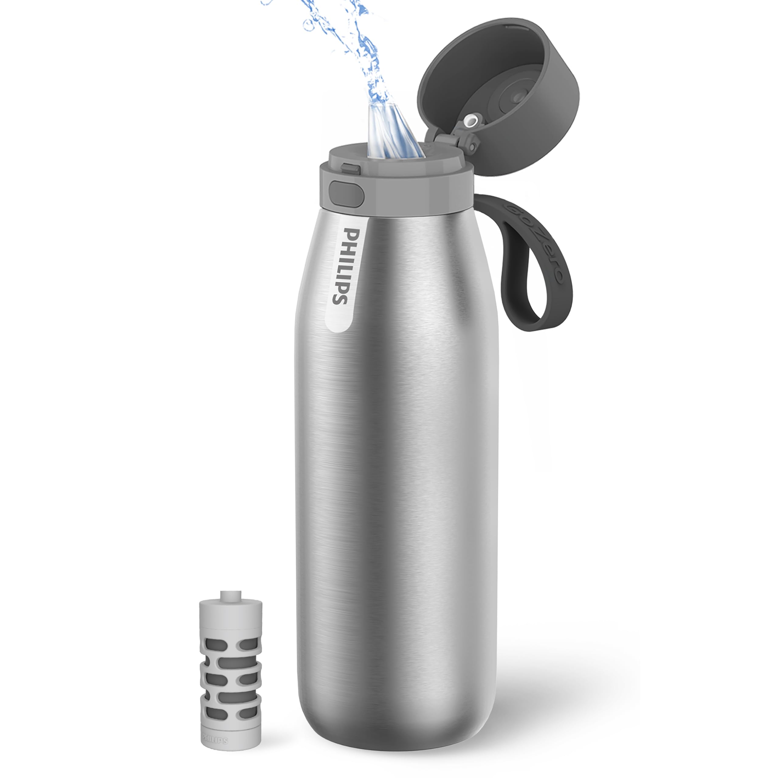 PHILIPS GoZero front view showing sleek silver finish and portability benefit