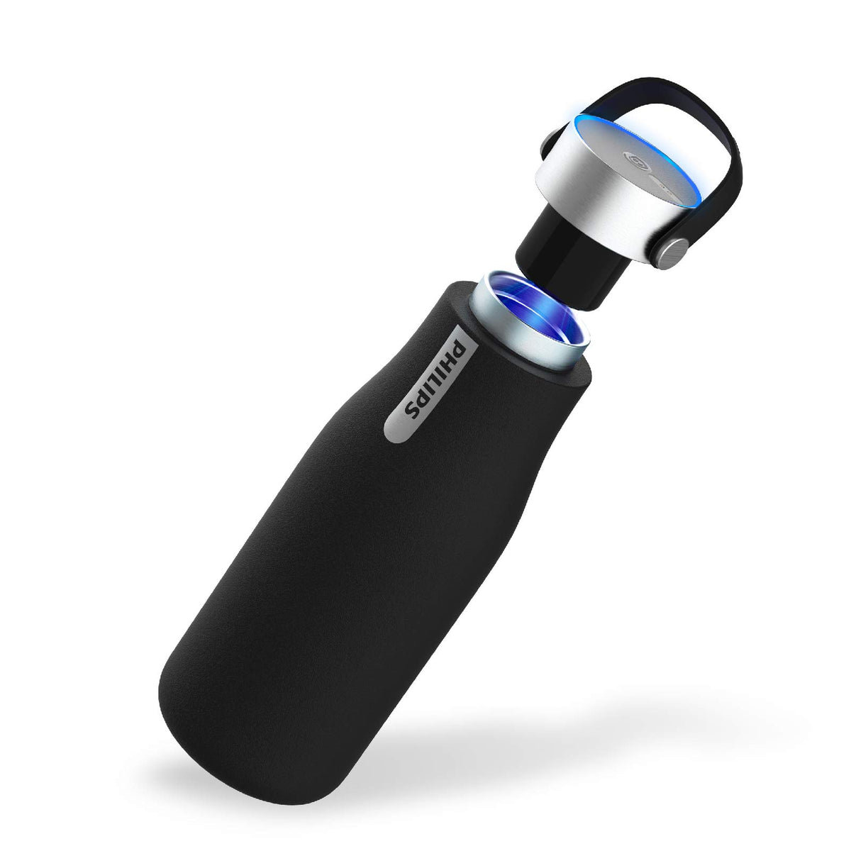 PHILIPS GoZero front view showing sleek black insulated bottle and handle for easy carry