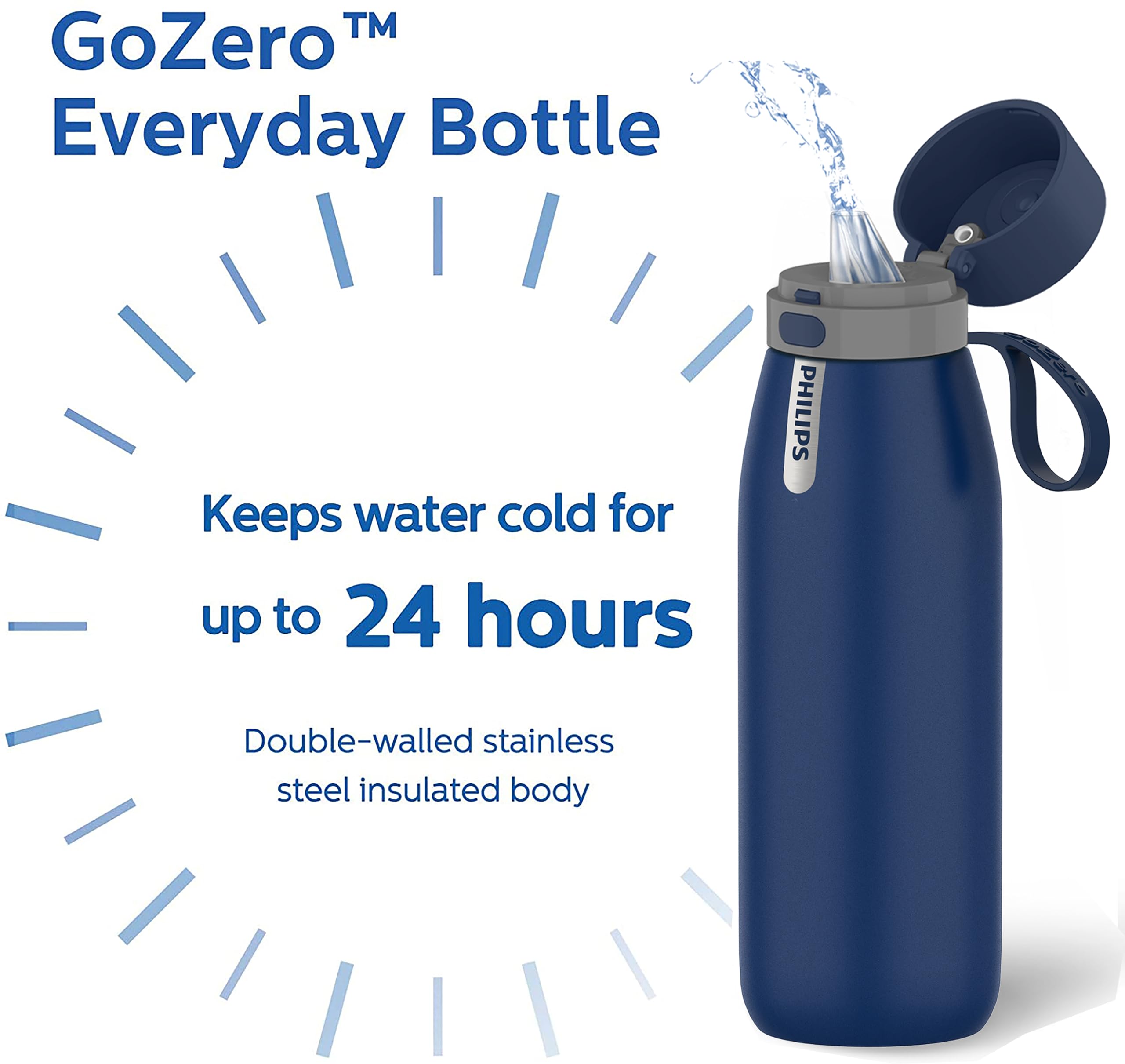 PHILIPS bottle in car cupholder demonstrating leak-resistant, travel-ready convenience