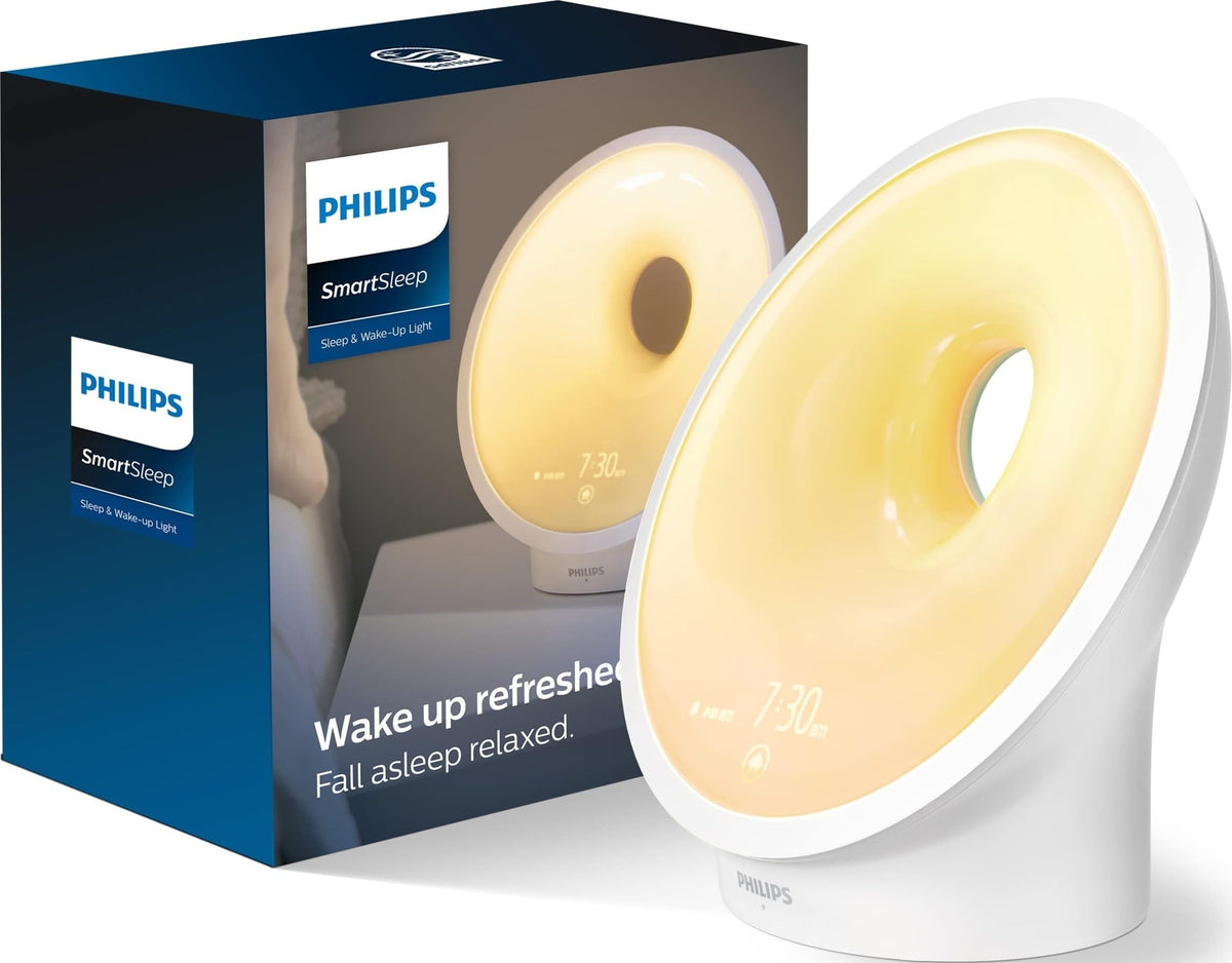 Philips HF3650 front view showing lamp and benefits of gentle wake-ups