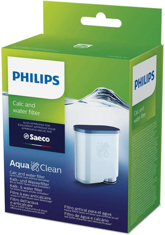 PHILIPS Saeco filter installed in machine tank demonstrating easy click-and-go