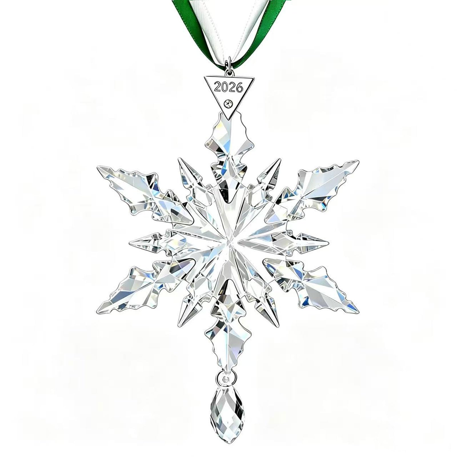 PHIMAS front view of crystal snowflake ornament showing clear sparkle and holiday elegance