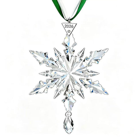 PHIMAS front view of crystal snowflake ornament showing clear sparkle and holiday elegance