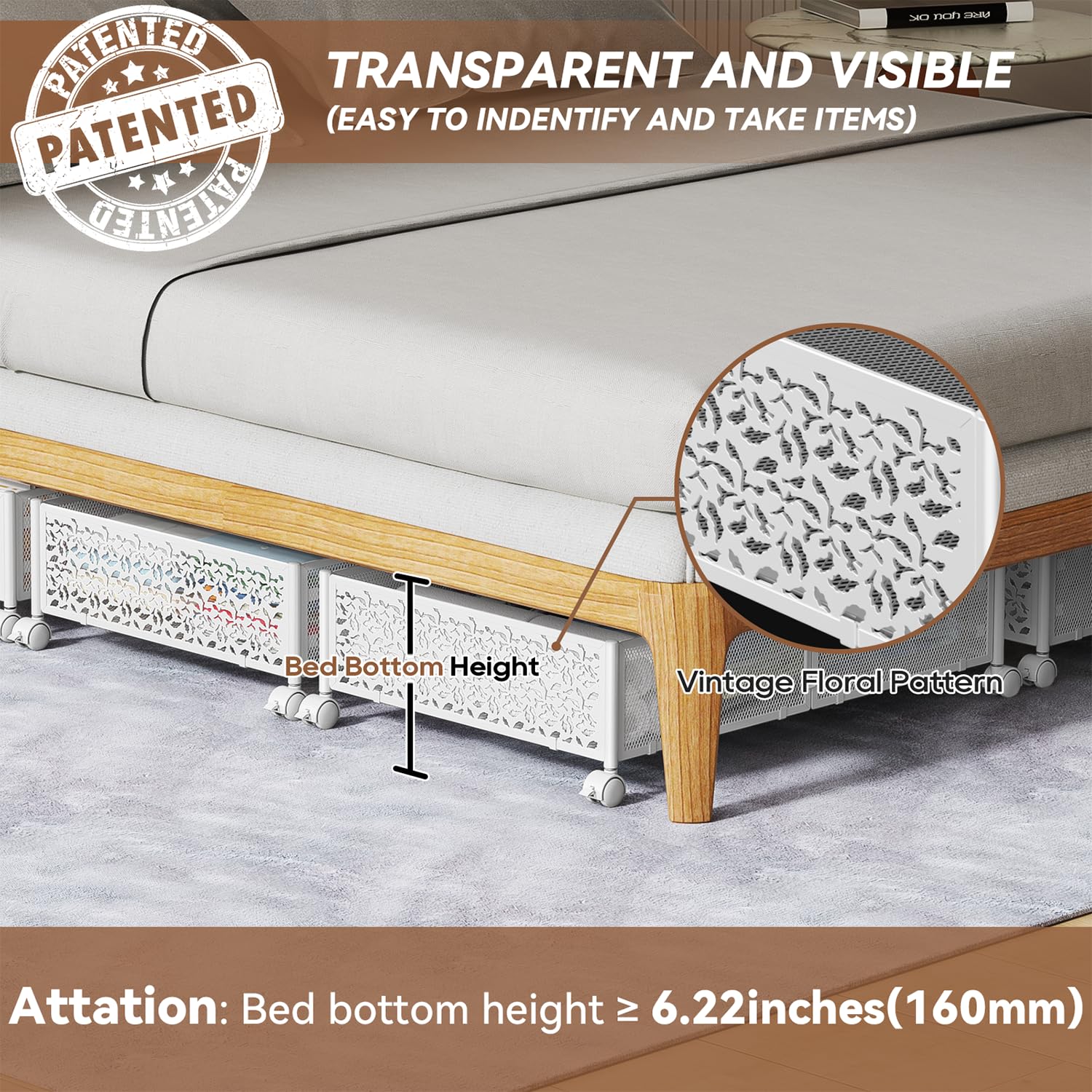 PHINOX under bed with shoes inside showing easy access and organized benefit