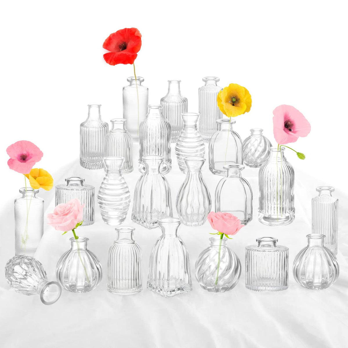 PHUNTTEK front packaging showing 24 bud vases for quick event setup