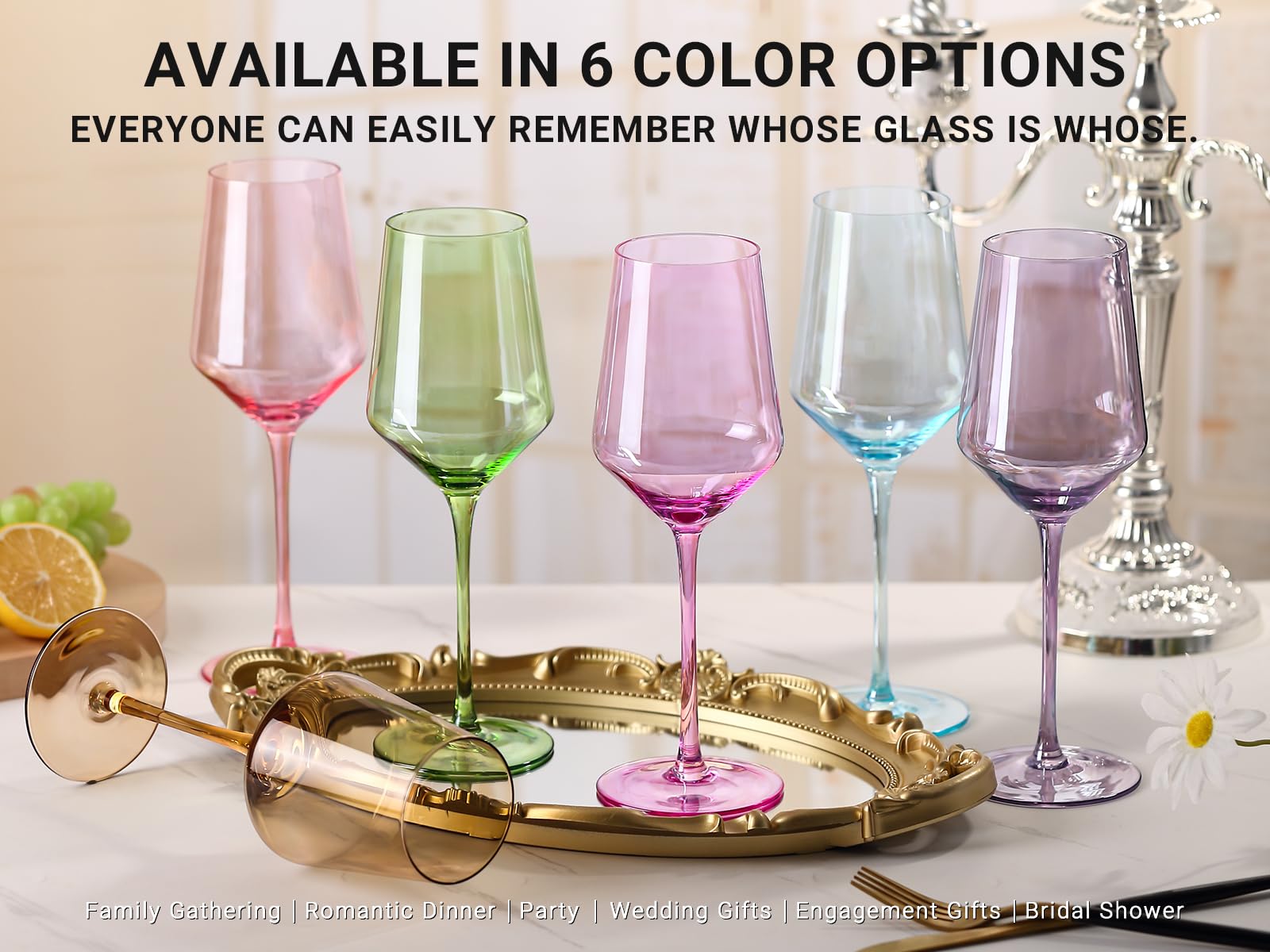 Physkoa lineup displaying six distinct colors for easy guest glass identification