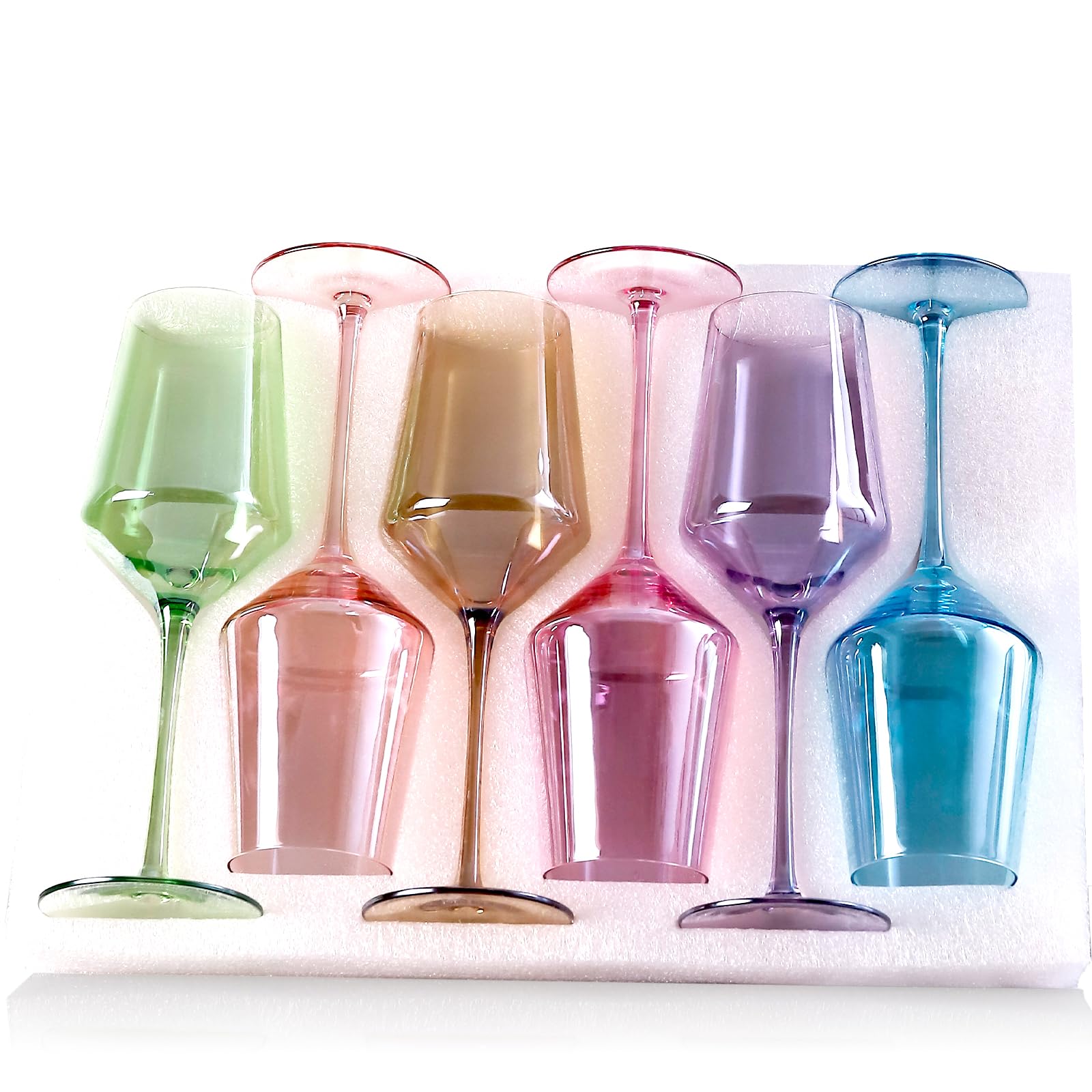 Physkoa front view of six multicolor glasses showing vibrant finish and gift-ready appeal
