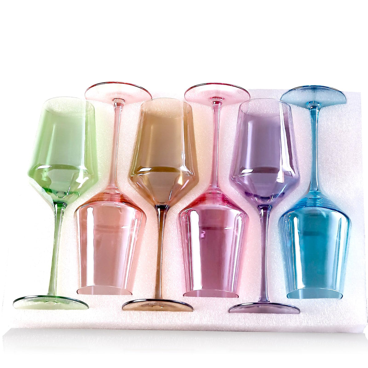 Physkoa front view of six multicolor glasses showing vibrant finish and gift-ready appeal