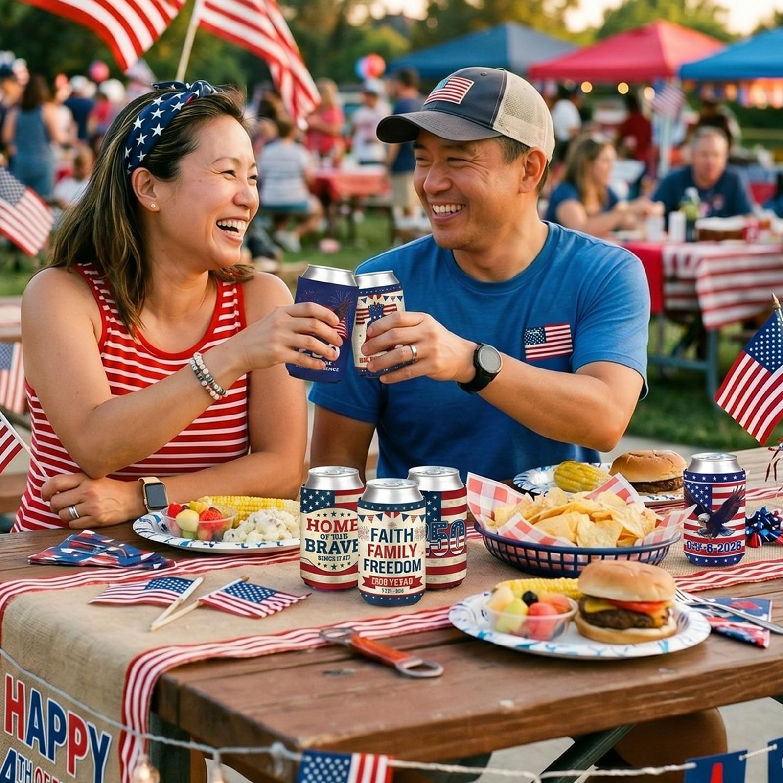 Pickmesh on a picnic table with grill scene illustrating party-ready, identifiable drinks