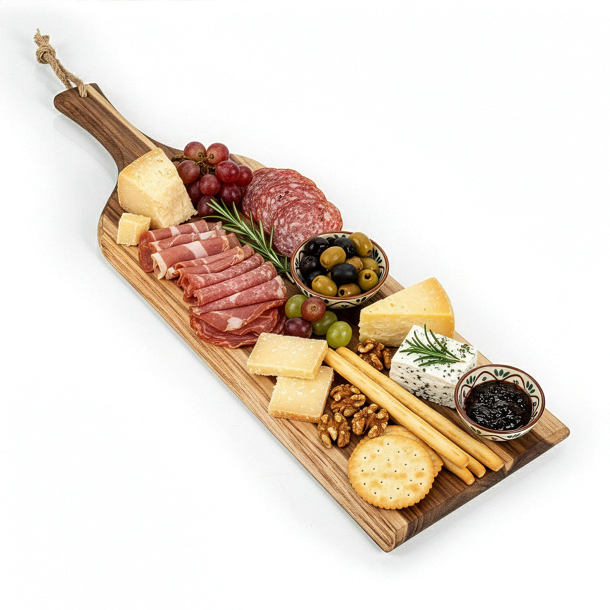 PICNIC TIME front view of acacia board shows clean surface for serving