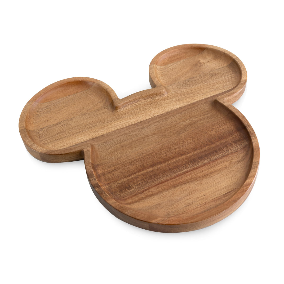 PICNIC TIME front view of Mickey-shaped acacia board shows playful presentation benefit