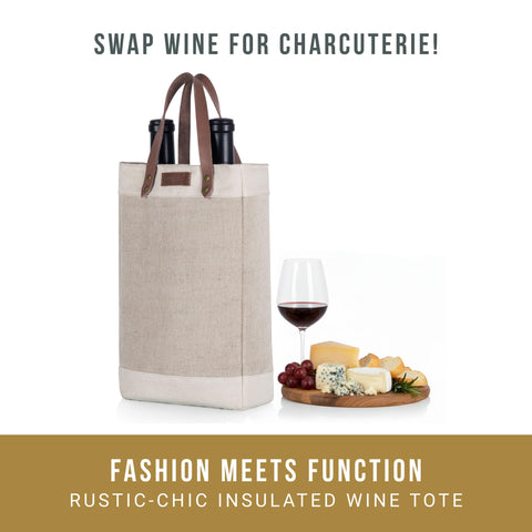 PICNIC TIME tote in use at a picnic demonstrating portability and elegant presentation with bottles inside