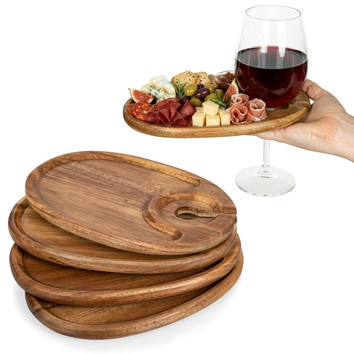 PICNIC TIME front view of Toscana plate showing oval shape and glass slot for easy serving