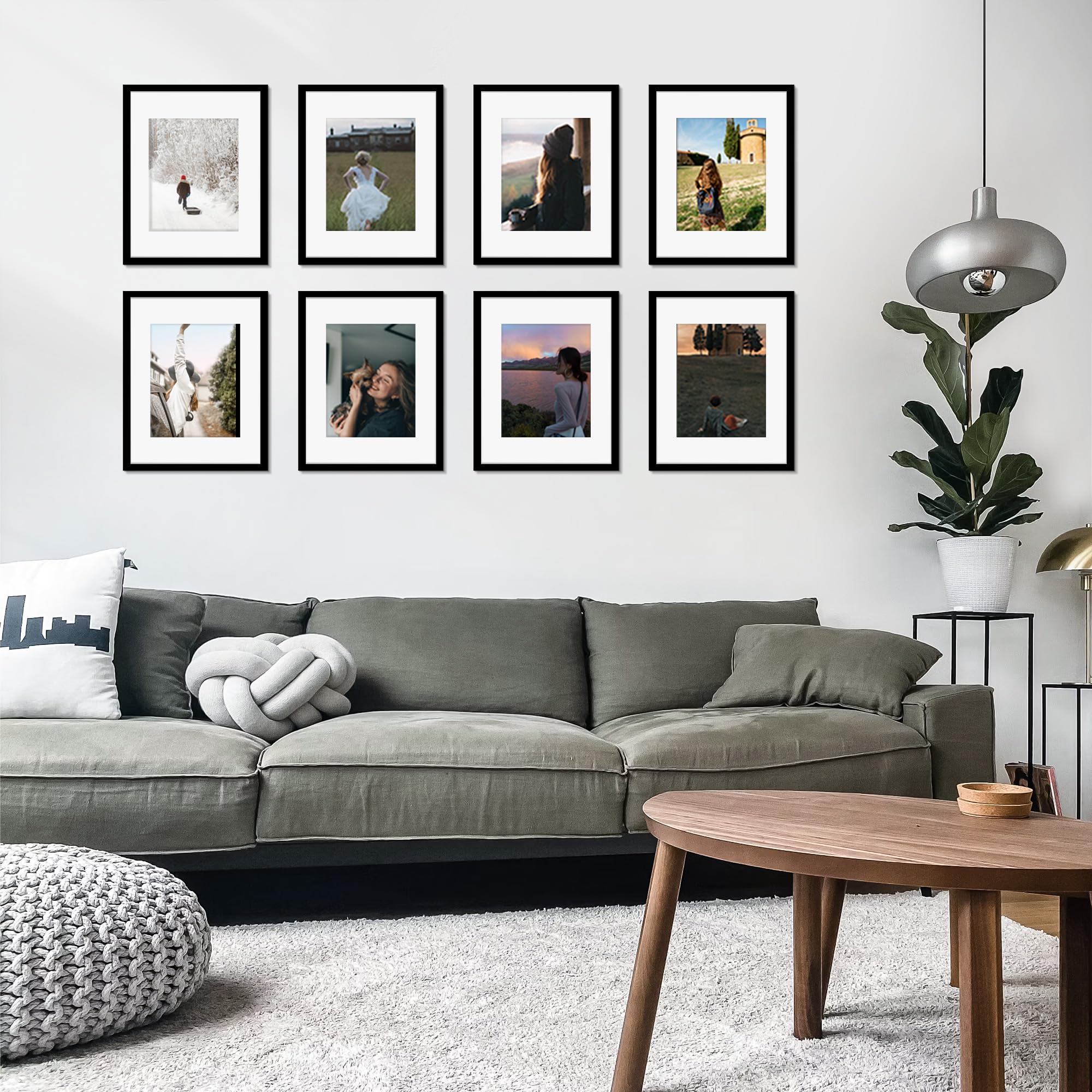 Picrit frames arranged on a gallery wall demonstrating cohesive decor impact