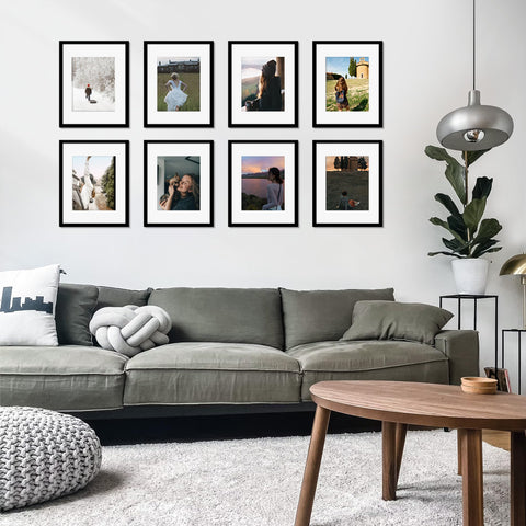 Picrit frames arranged on a gallery wall demonstrating cohesive decor impact