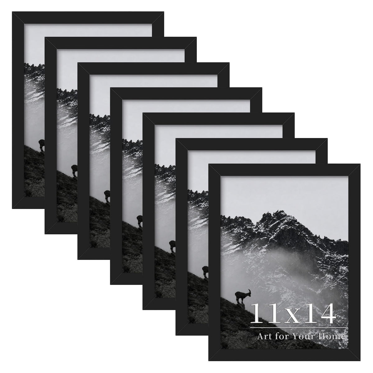 Picrit front view of seven 11x14 black frames showing clean uniform look and instant styling