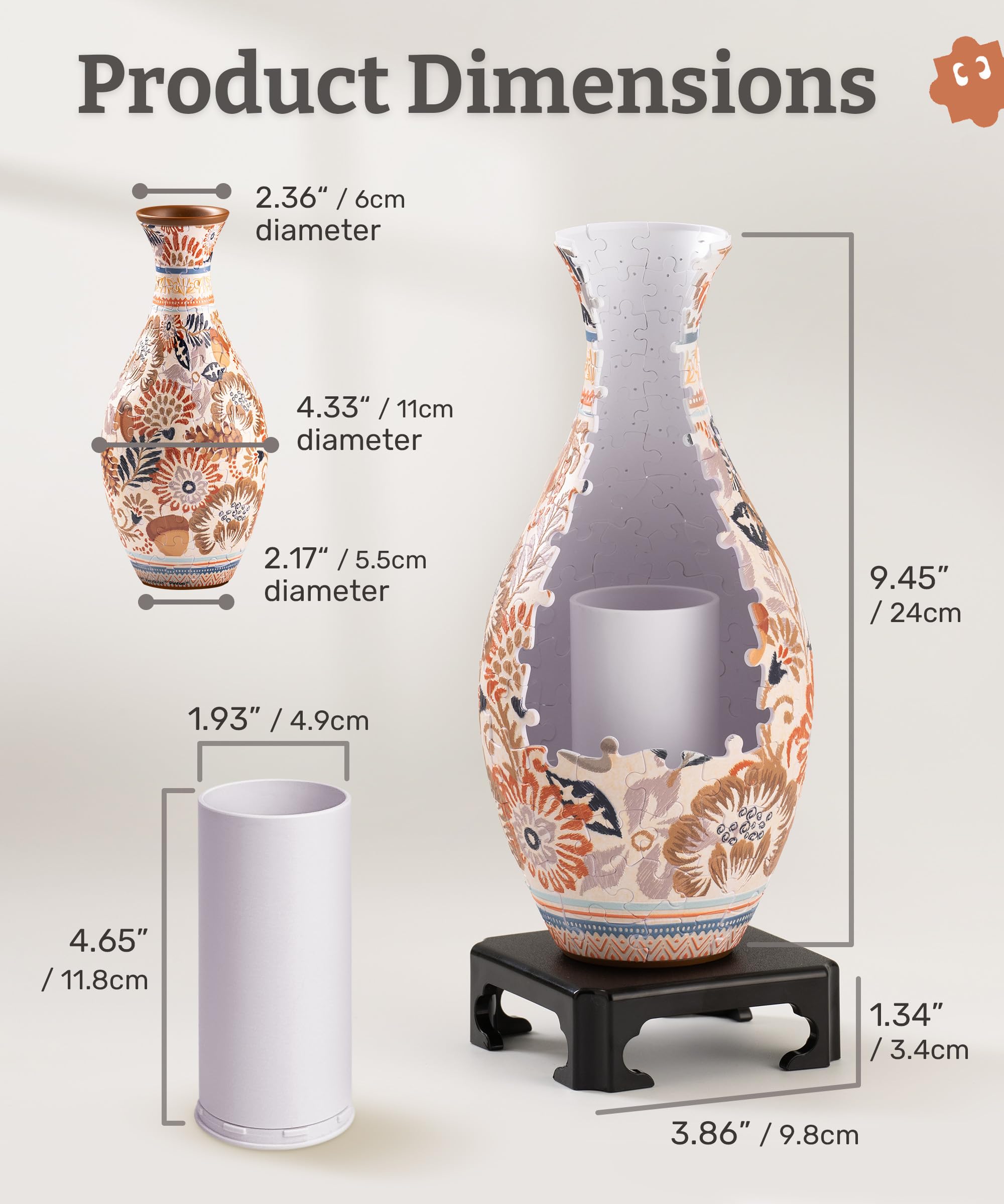 PieceRelax vase seated on included stand showing stable base and display readiness