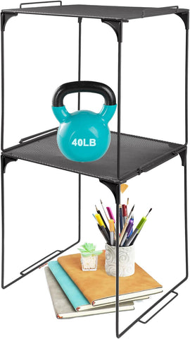 Piffny front view showing two black locker shelves and easy setup benefit