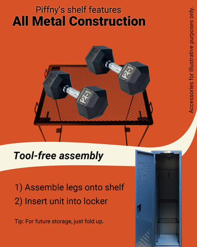Piffny stacked inside a locker creating two tiers and quick access benefit