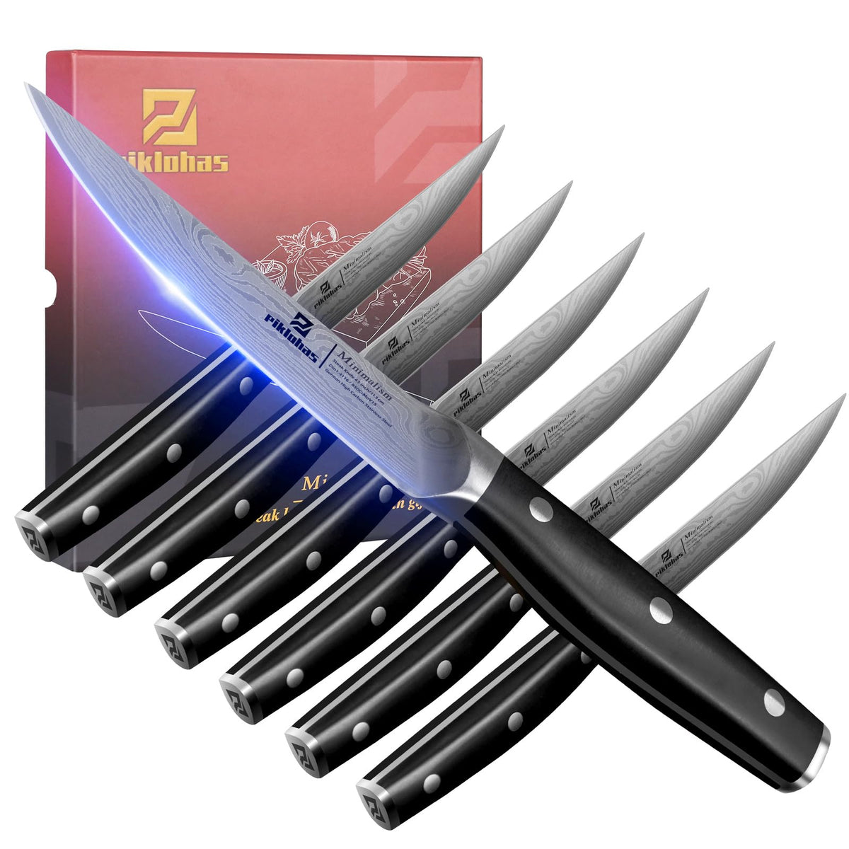 Piklohas front view of six knives showing balanced design and durable finish