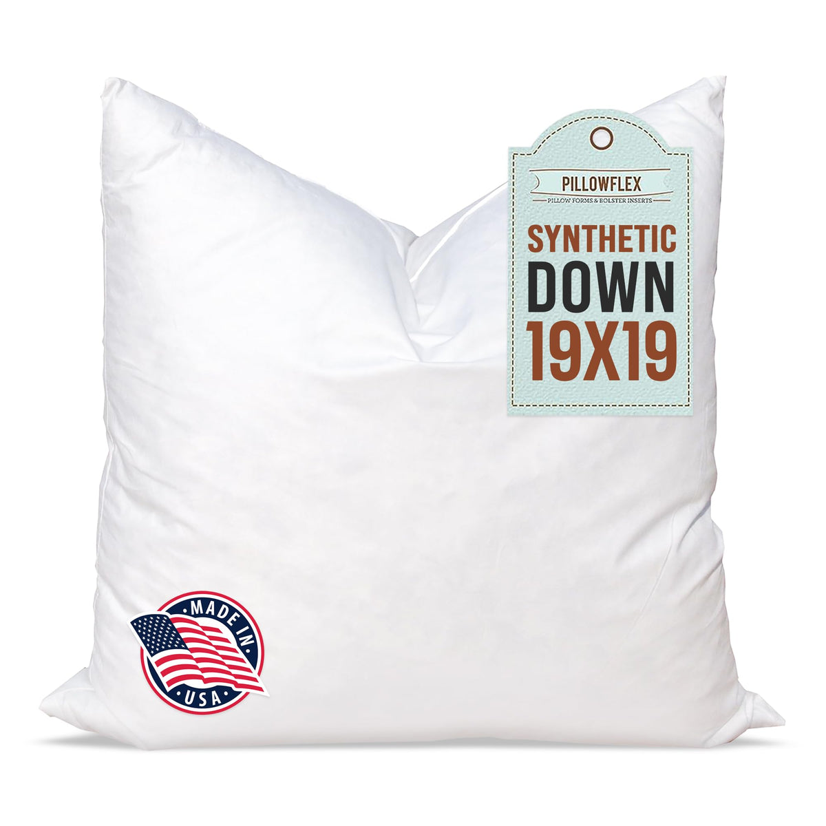 Pillowflex front packaging showing 19x19 insert benefits