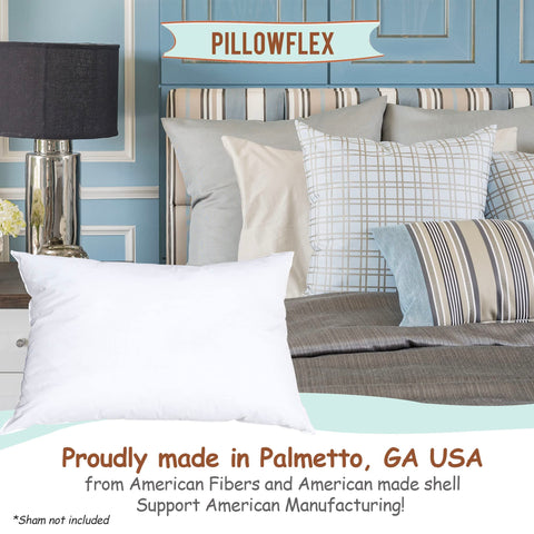 Pillowflex inside a sham on a styled bed demonstrating a full, tailored appearance
