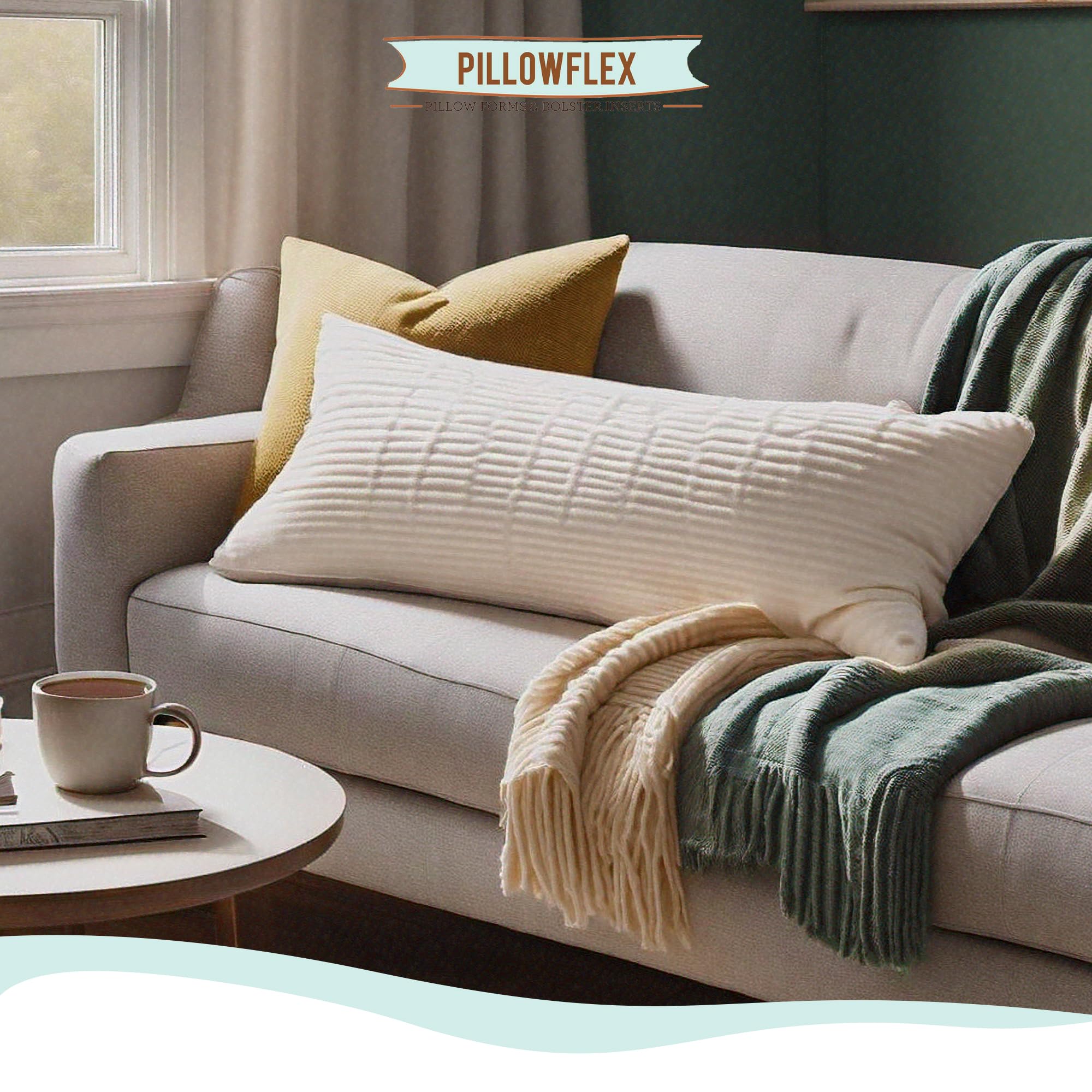 Pillowflex beside a ruler for clear 16x24 size comparison and scale benefit