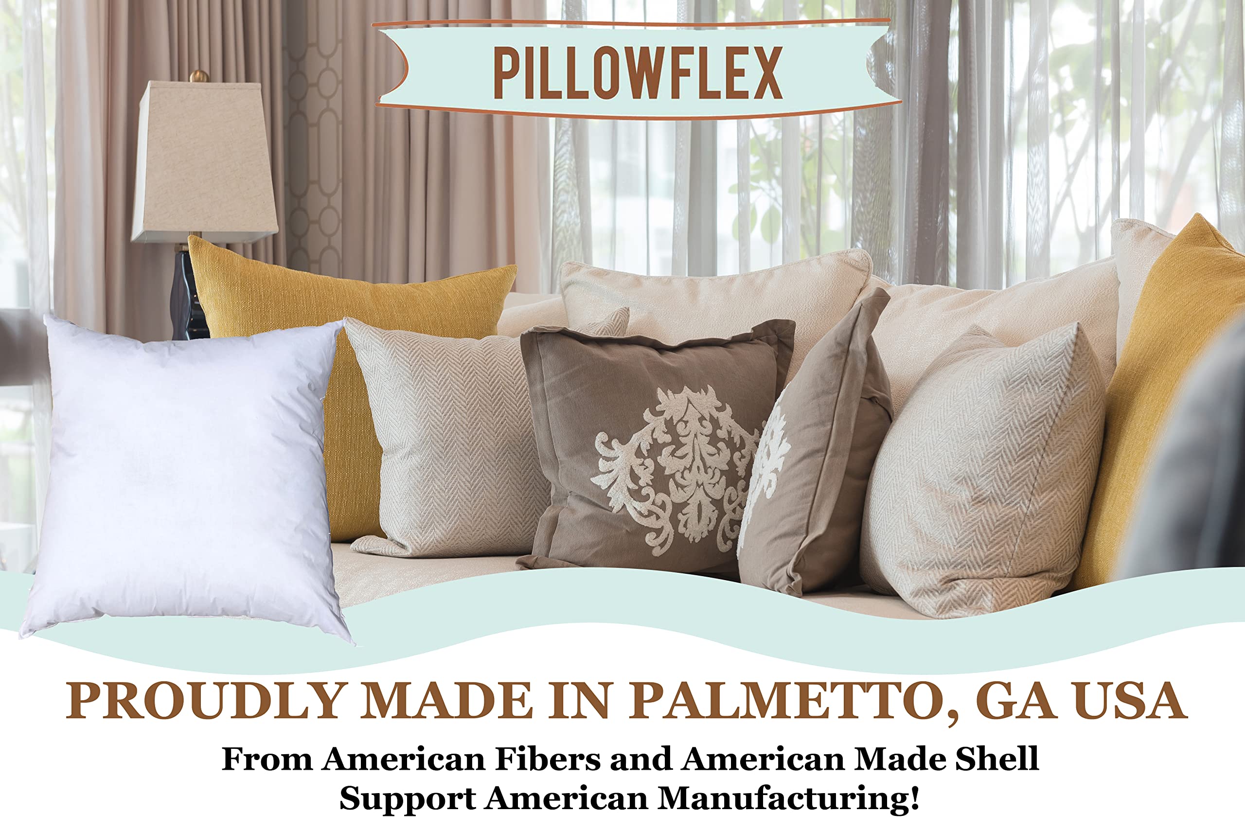 Pillowflex insert inside a decorative sham on sofa adding full look