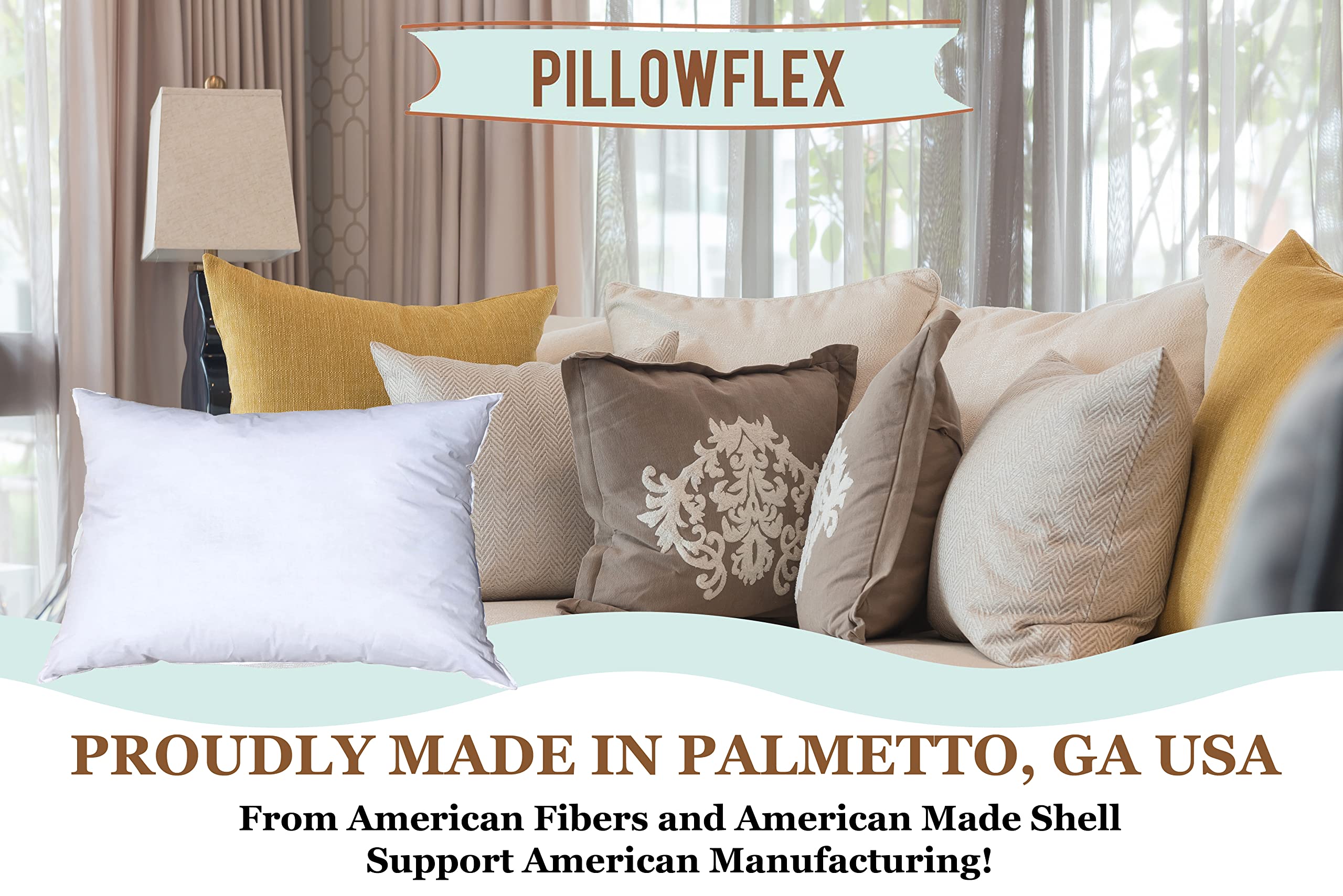 Pillowflex two inserts styled on bed creating coordinated layered décor benefit