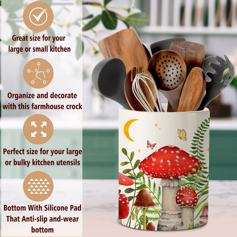 pinata utensil holder beside a bowl to show scale and practical countertop footprint