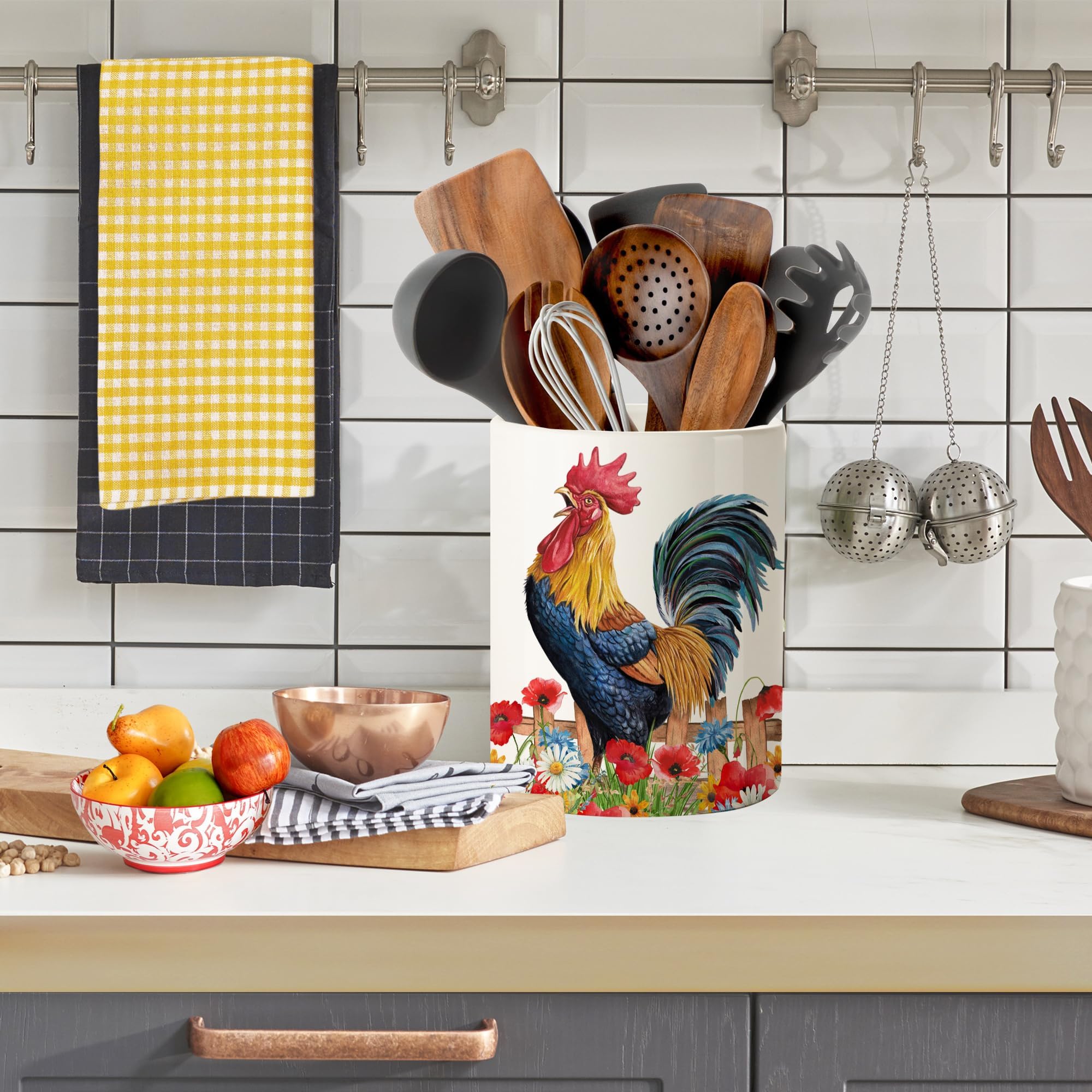 pinata crock on kitchen counter with rustic décor showing visual warmth benefit