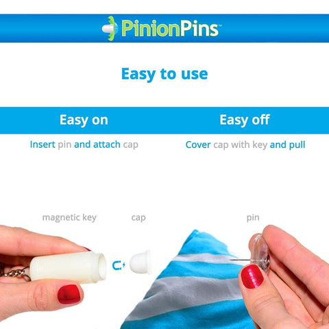 Pinion Pins close-up of magnetic backer illustrating quick-release benefit and durable finish
