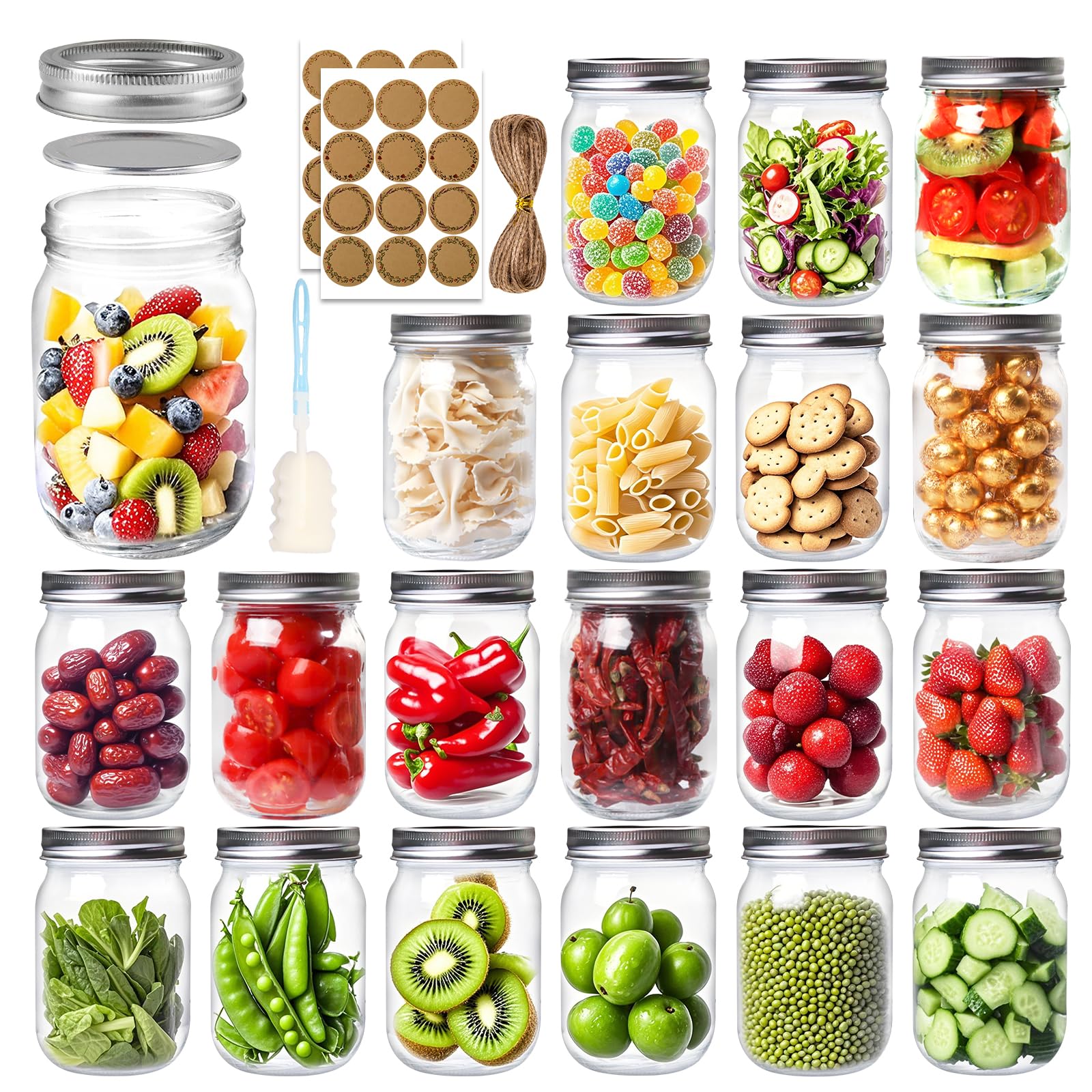 PINIWON front view of 20-pack mason jars showing complete kit benefits