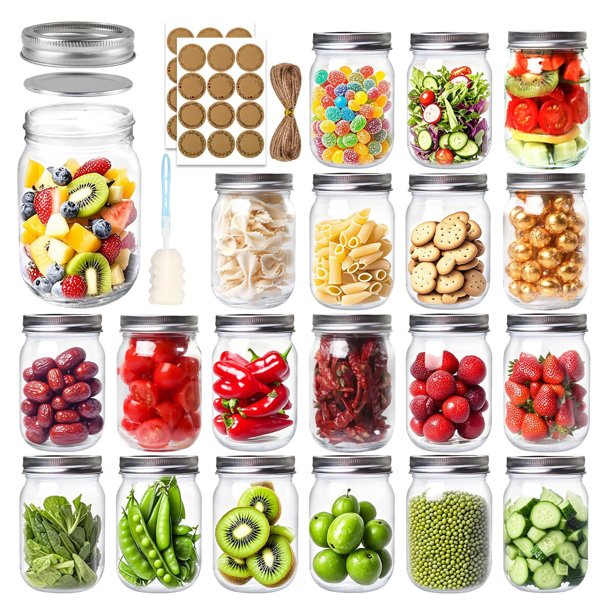 PINIWON front view of 20-pack mason jars showing complete kit benefits