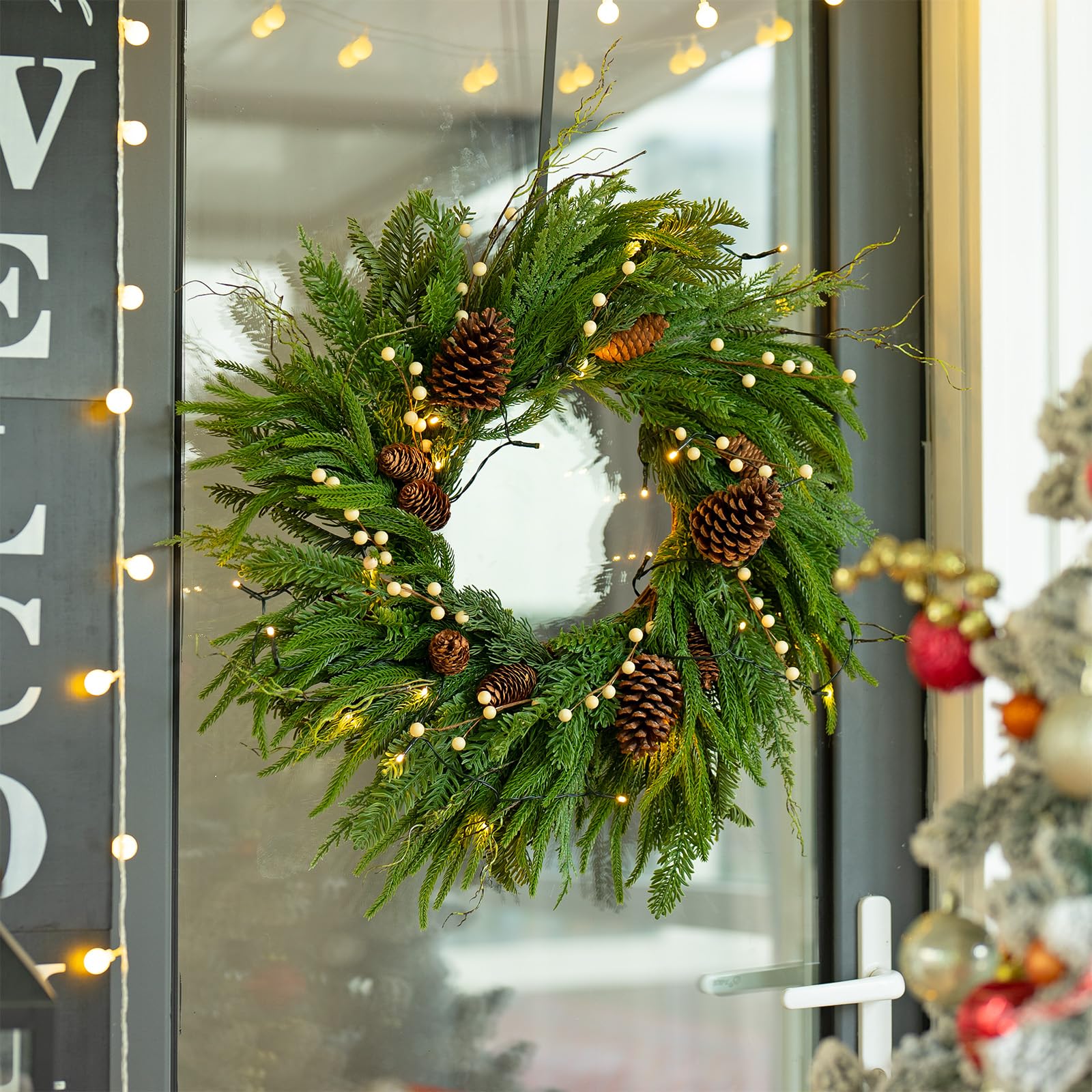 Pinkpuii real-touch Norfolk pine needles close-up showing lifelike texture