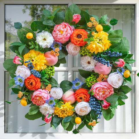 Pinkpuii wreath above a mantel for indoor decorative use