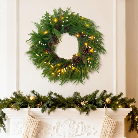 Pinkpuii wreath on standard door showing ideal 22–24 inch scale